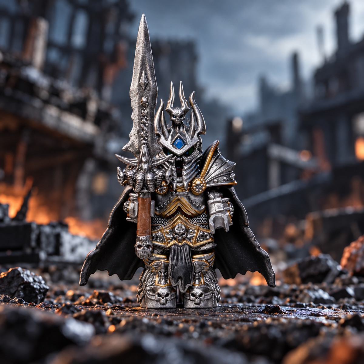 Lich King Inspired Minifigure – Frostmourne Armor | Custom Building Block Figure
